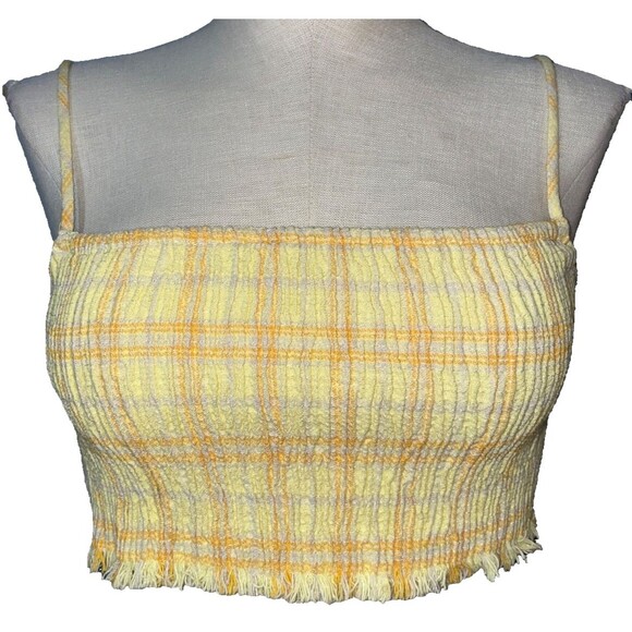 Zara Women’s Cotton Smocked Crop Top size M Square Neck Fringe Trim Boho Beach - Picture 1 of 7